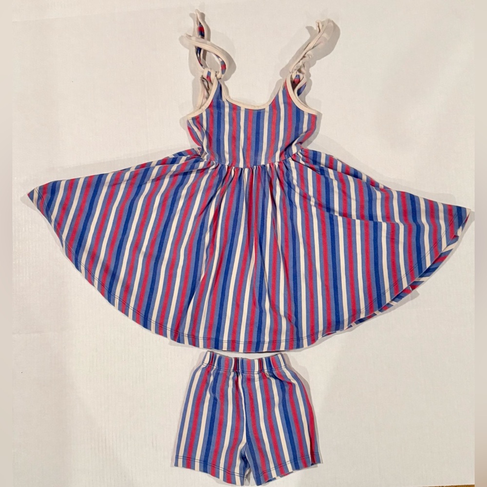 Alice + Ames Bow Tank Ballet Dress AND Cartwheel Short Blue White Red Stripes 4T - Picture 3 of 6
